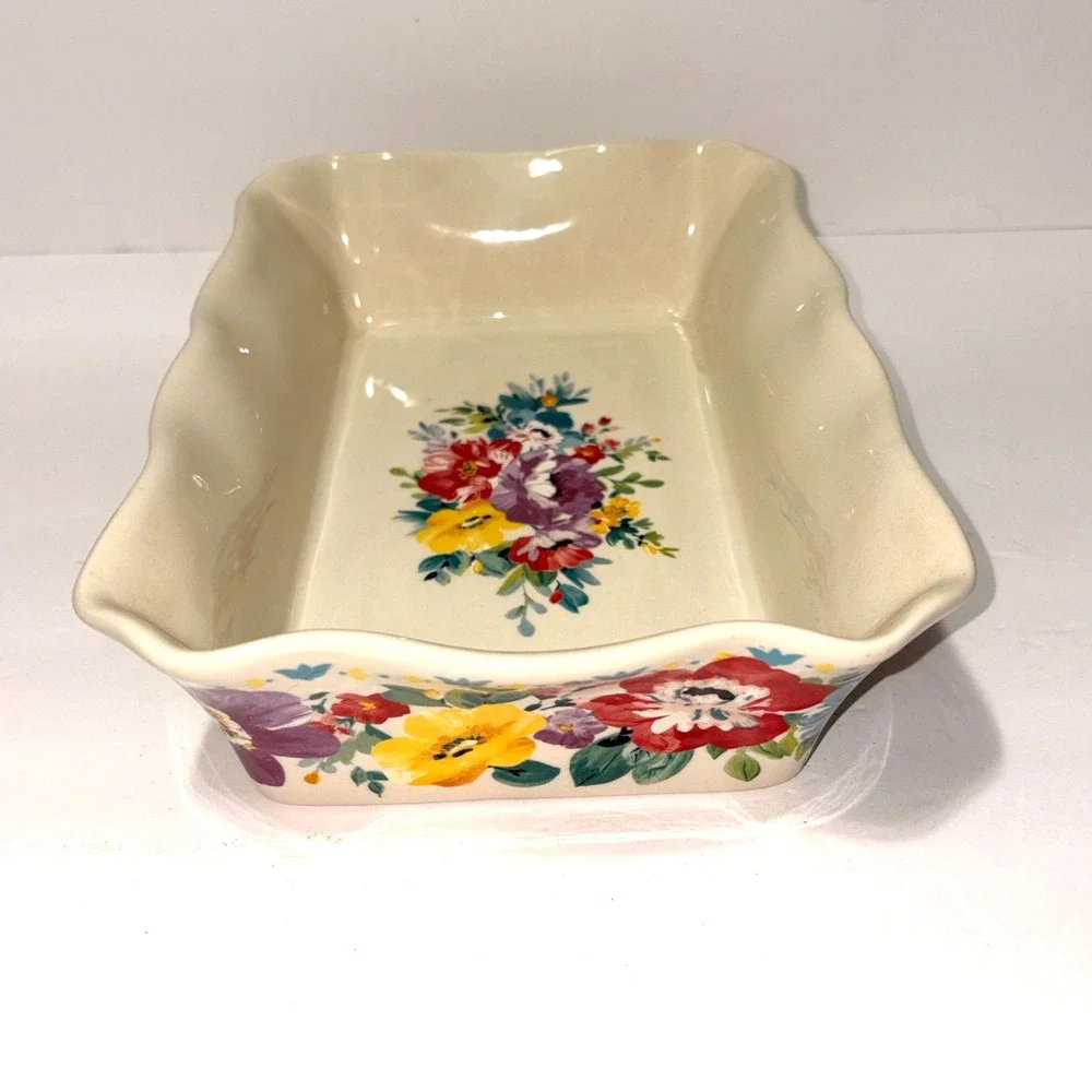 Pioneer Woman Flea Market Floral Oblong Baking Dish Ruffled Casserole 12x8 Baker